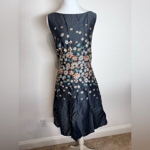 LOFT Black Floral Midi Dress